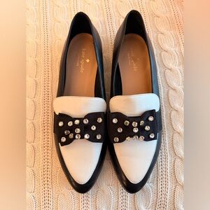 Kate Spade Two-Tone White and Black Embellished Bow Loafers